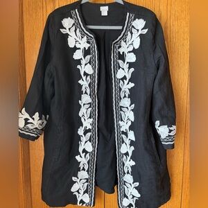 Chico’s linen nwot Black Embroidered Open Front Jacket